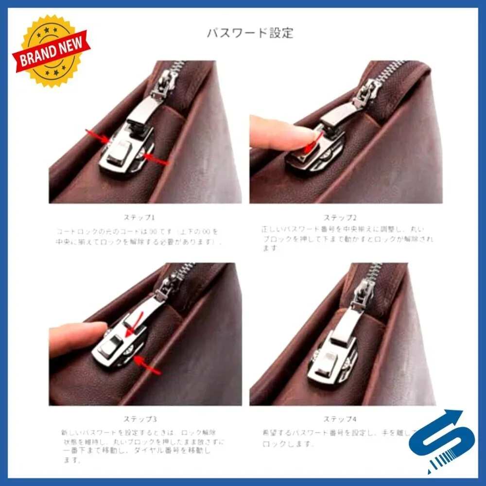 Men's Genuine Leather Clutch Bag with Code Lock, Phone Holder, Travel Business